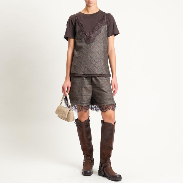 Tensione in-Shorts principe di galles con pizzo - moro