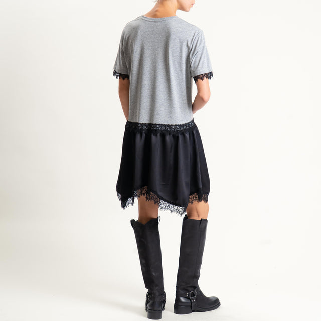Tensione in-Abito doppio tessuto con pizzo - grigio/nero