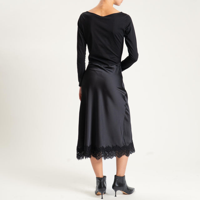 Tensione in- Abito doppio tessuto satin con pizzo - nero/nero