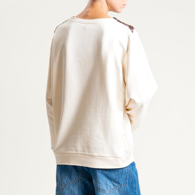Tensione in-Felpa scollo v con pizzo - crema/moro