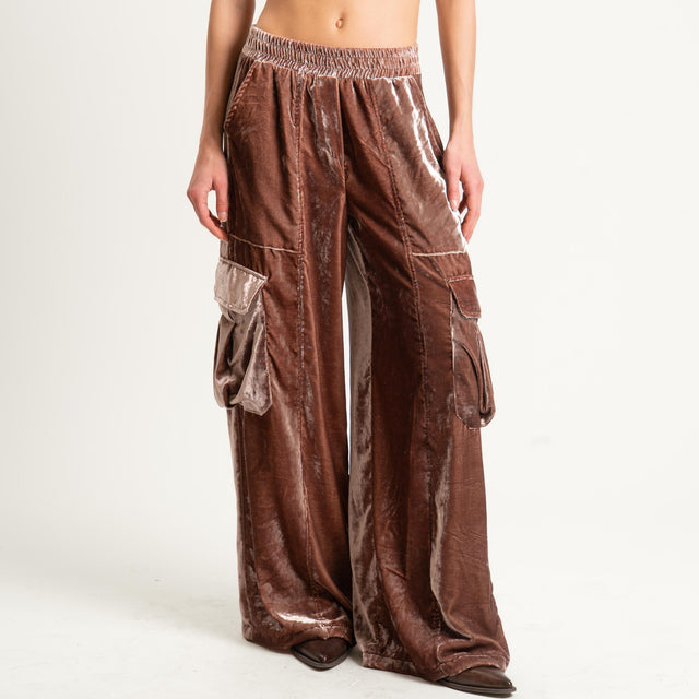 Tensione in-Pantalone cargo velluto ciniglia - fango