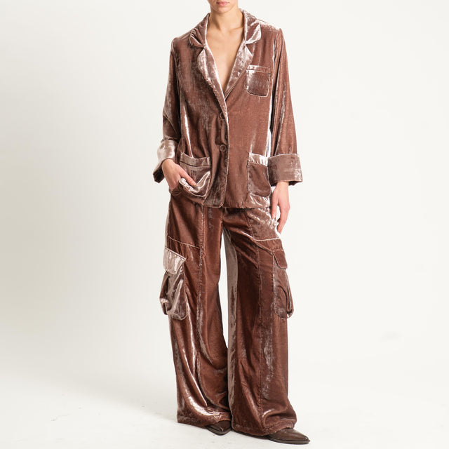 Tensione in-Pantalone cargo velluto ciniglia - fango