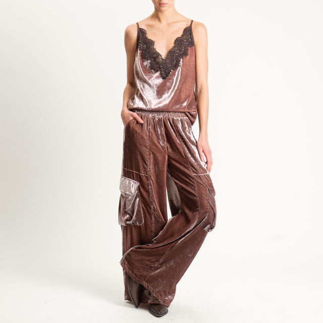 Tensione in-Pantalone cargo velluto ciniglia - fango