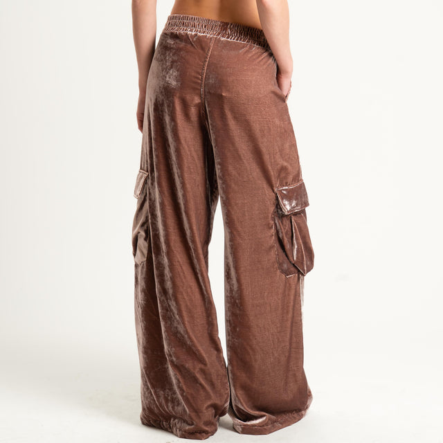 Tensione in-Pantalone cargo velluto ciniglia - fango