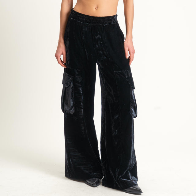 Tensione in-Pantalone cargo velluto ciniglia - nero