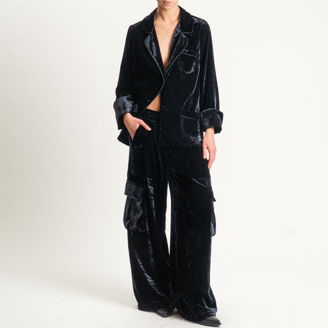 Tensione in-Pantalone cargo velluto ciniglia - nero