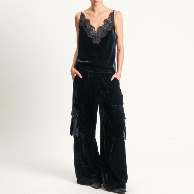 Tensione in-Pantalone cargo velluto ciniglia - nero