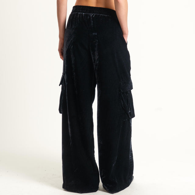 Tensione in-Pantalone cargo velluto ciniglia - nero
