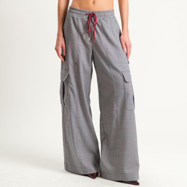 Tensione in- Pantalone cargo a quadri con couliss - latte/nero/vino