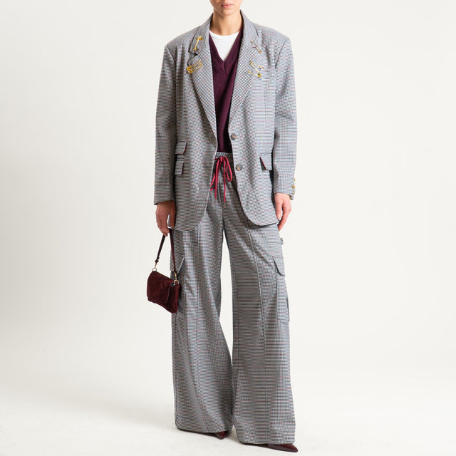 Tensione in- Pantalone cargo a quadri con couliss - latte/nero/vino