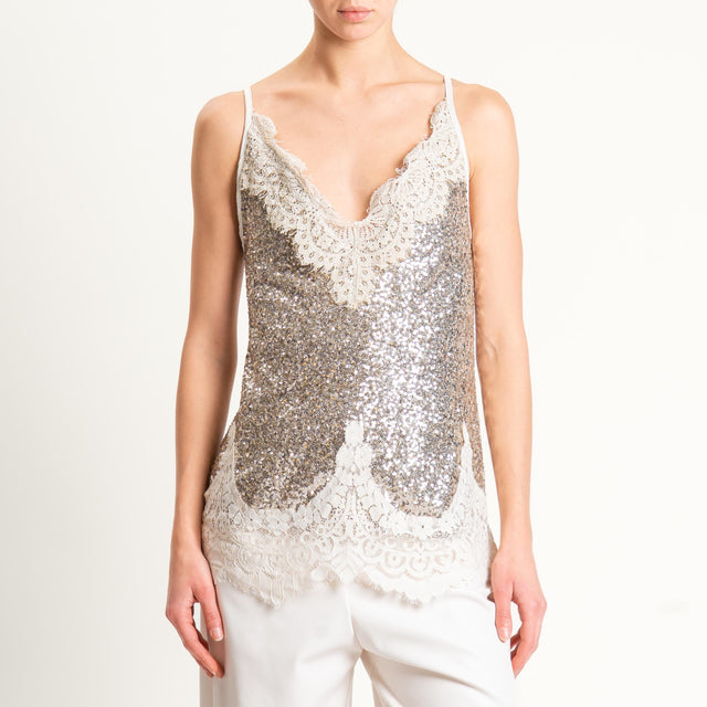 Tensione in-Top paillettes con pizzo - champagne