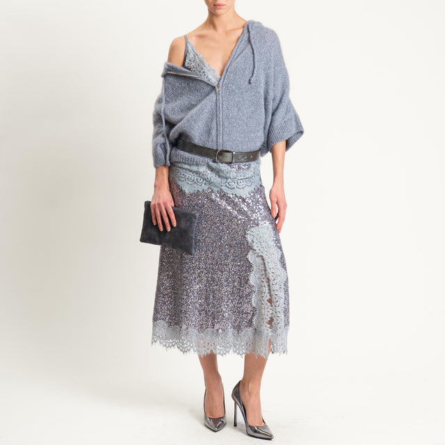Tensione in-Gonna paillettes con pizzo con spacco - argento