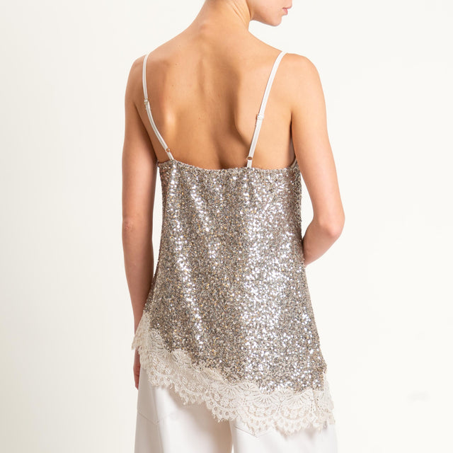 Tensione in-Top asimmetrico paillettes con pizzo - champagne