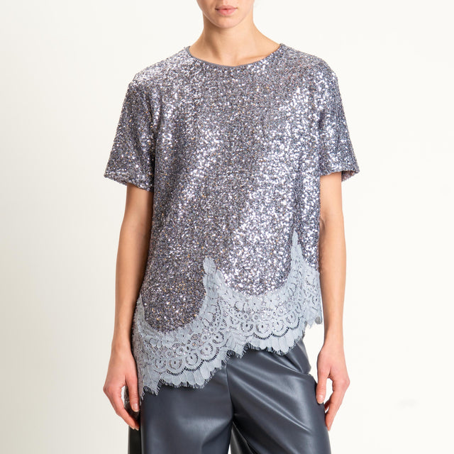 Tensione in-Blusa paillettes con pizzo - argento