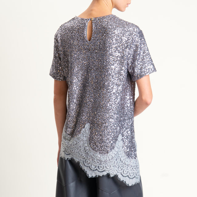 Tensione in-Blusa paillettes con pizzo - argento