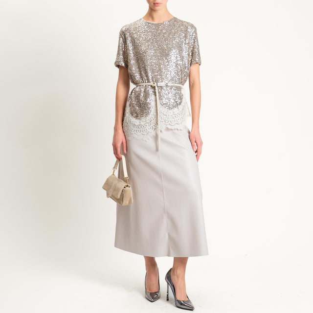 Tensione in-Blusa paillettes con pizzo - champange