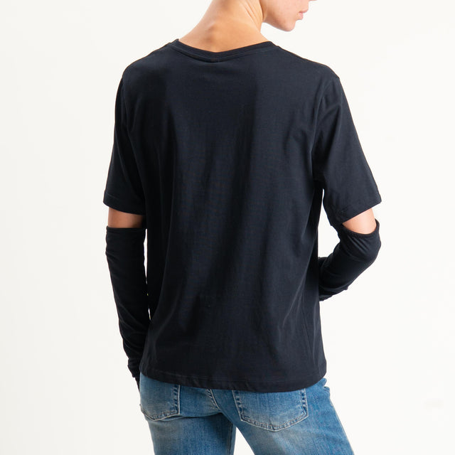 Tensione in-T-shirt over con manicotti - nero