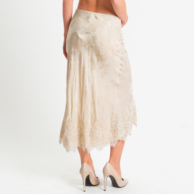 Tensione in-Gonna in tessuto damascato con pizzo - beige/beige