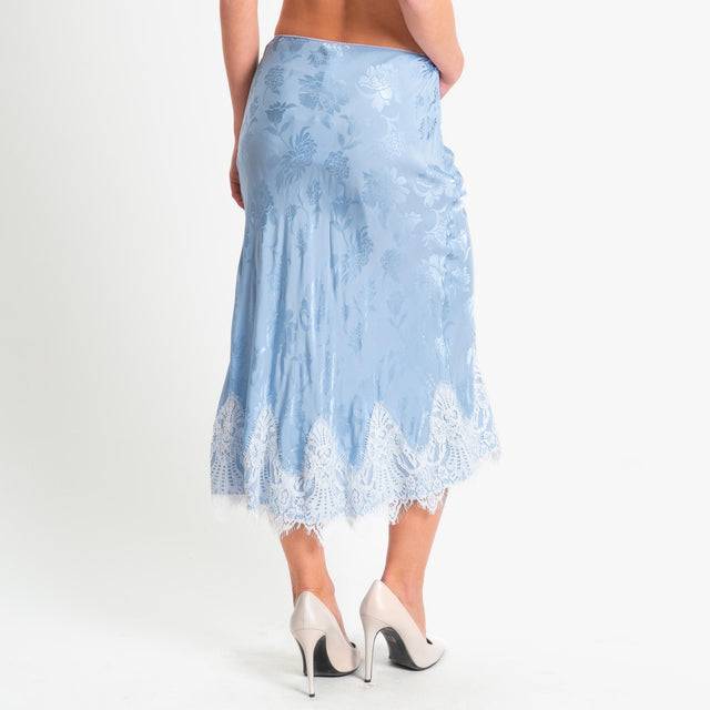 Tensione in-Gonna in tessuto damascato con pizzo - celeste/bianco