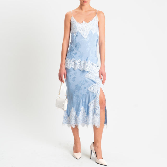 Tensione in-Top in tessuto damascato con pizzo - celeste/bianco