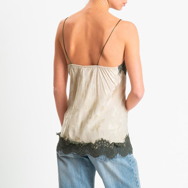 Tensione in-Top in tessuto damascato con pizzo - beige/militare