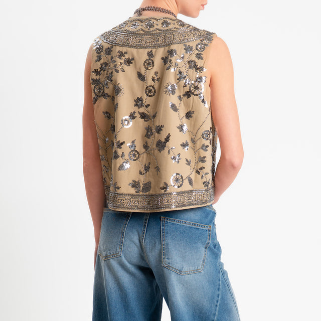 Tensione in-Gilet ricamato con strass - beige
