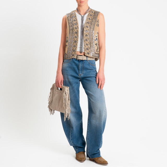Tensione in-Gilet ricamato con strass - beige