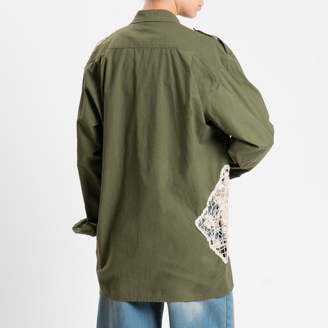 Tensione in-Camicia vintage con crochet - militare/burro