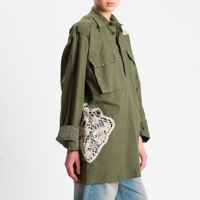 Tensione in-Camicia vintage con crochet - militare/burro