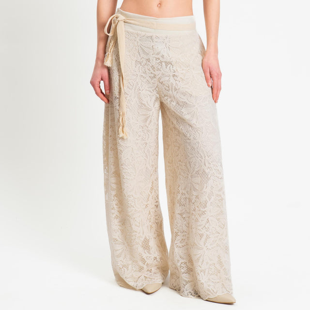 Tensione in-Pantalone ricamato elastico dietro - burro