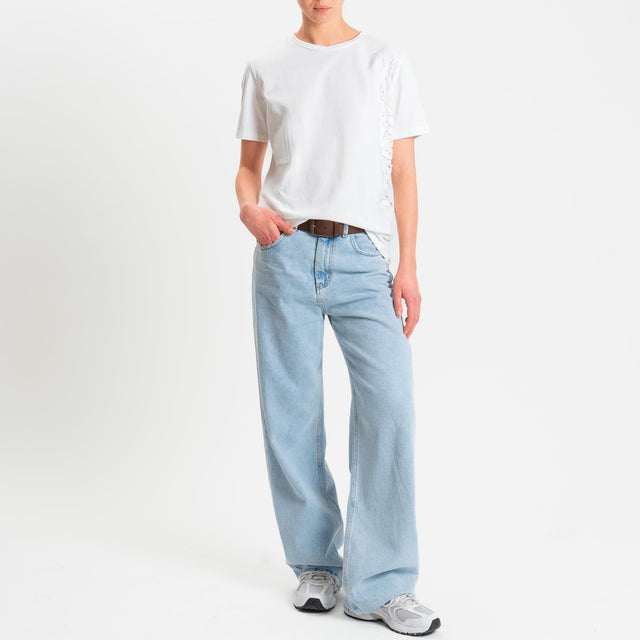 Tensione in-T-shirt mezza manica con macramè - bianco/bianco