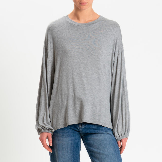Tensione in-T-shirt in jersey di viscosa elasticizzata manica palloncino - grigio melange