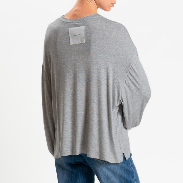 Tensione in-T-shirt in jersey di viscosa elasticizzata manica palloncino - grigio melange