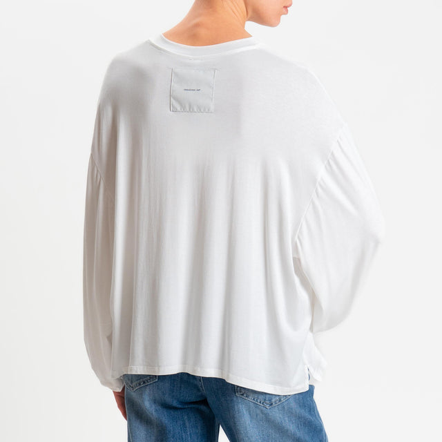 Tensione in-T-shirt in jersey di viscosa elasticizzata manica palloncino - panna