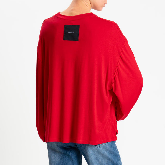 Tensione in-T-shirt in jersey di viscosa elasticizzata manica palloncino - rosso