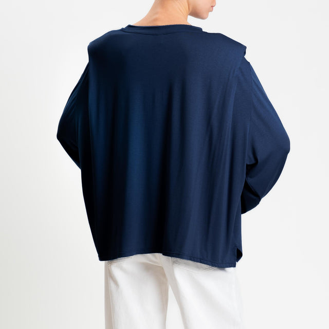 Tensione in-T-shirt in jersey di viscosa elasticizzato con spalline - blu