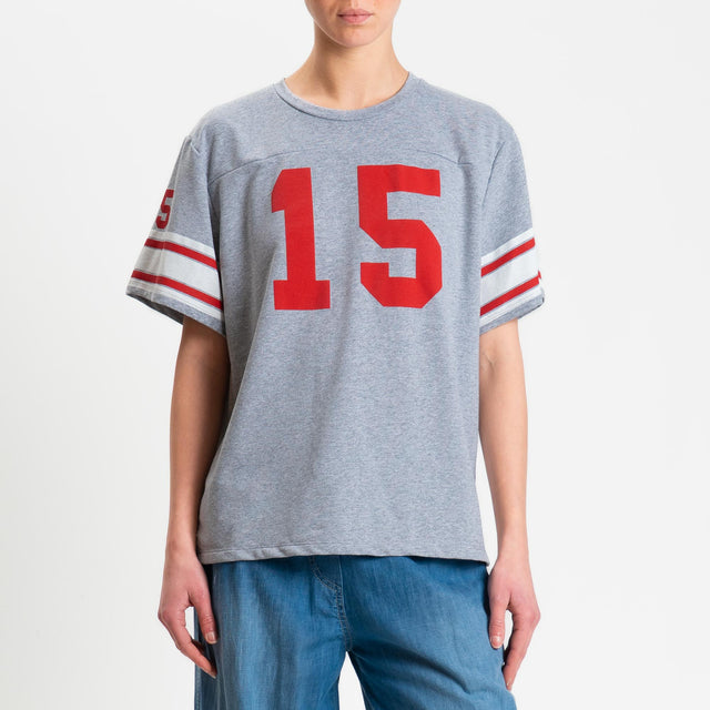 Tensione in-T-shirt mezza manica N15 in jersey - grigio/rosso/bianco