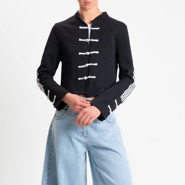 Tensione in-Felpa mandarin bande laterali - nero