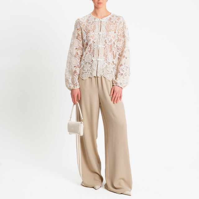 Tensione in-Giacca pizzo macramè - burro