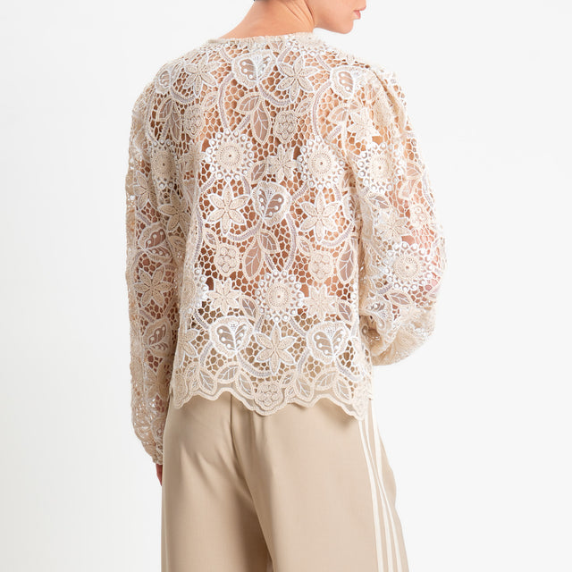 Tensione in-Giacca pizzo macramè - burro