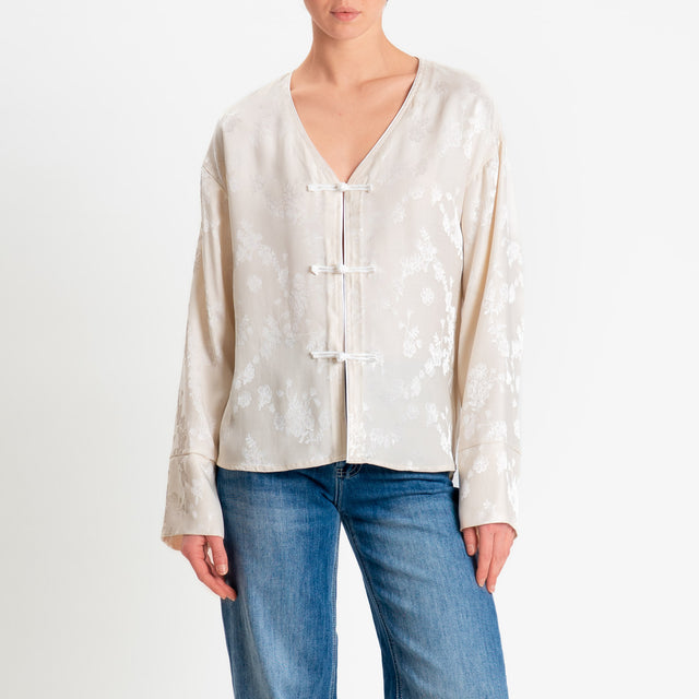 Tensione in-Blusa mandarin damascata - crema