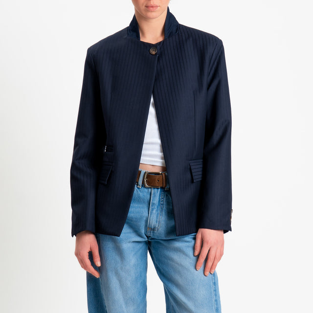 Tensione in-GIacca gessata un bottone - blu