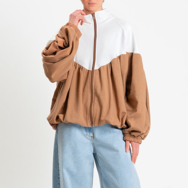 Tensione in-Bomber in felpa bicolore - panna/cuoio