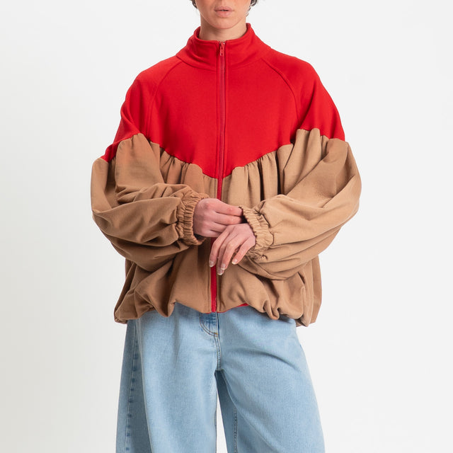 Tensione in-Bomber in felpa bicolore - rosso/cuoio