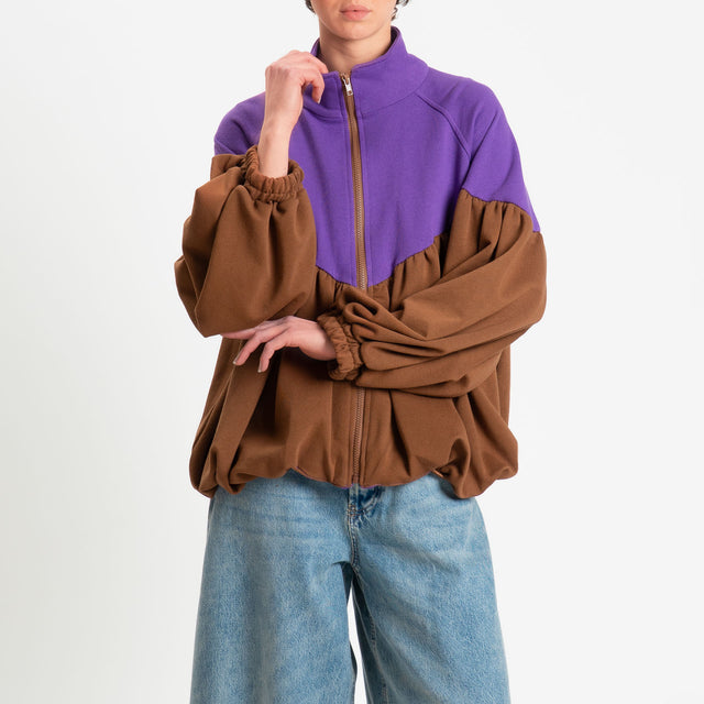 Tensione in-Bomber in felpa bicolore - viola/tabacco