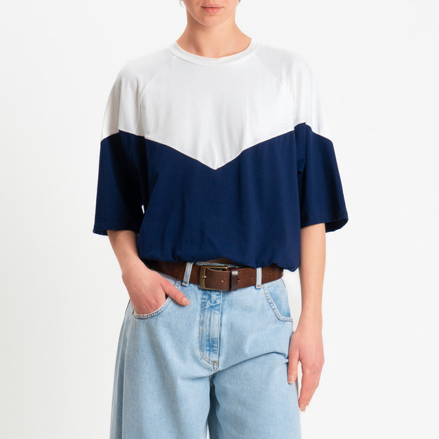 Tensione in-T-shirt bicolore elastico in vita - panna/blu