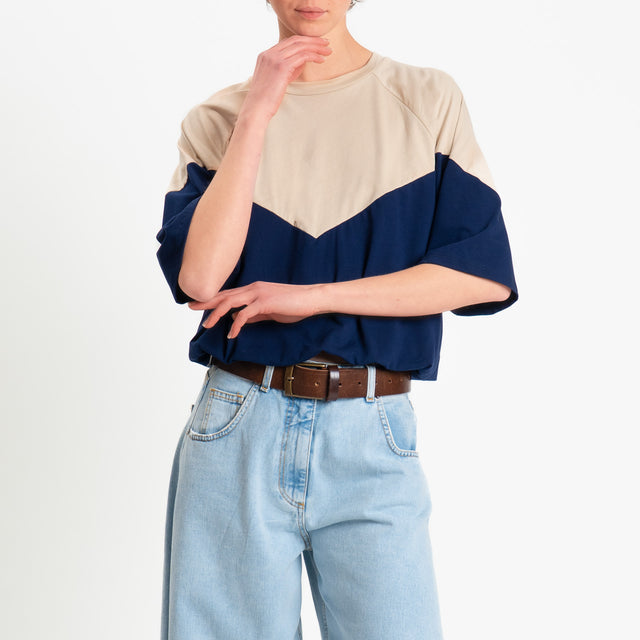 Tensione in-T-shirt bicolore elastico in vita - sabbia/blu