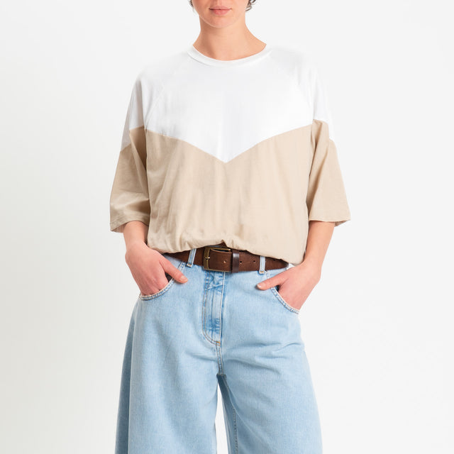 Tensione in-T-shirt bicolore elastico in vita - panna/sabbia