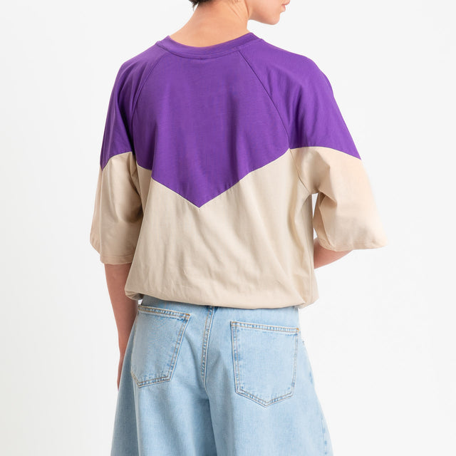 Tensione in-T-shirt bicolore elastico in vita - viola/sabbia