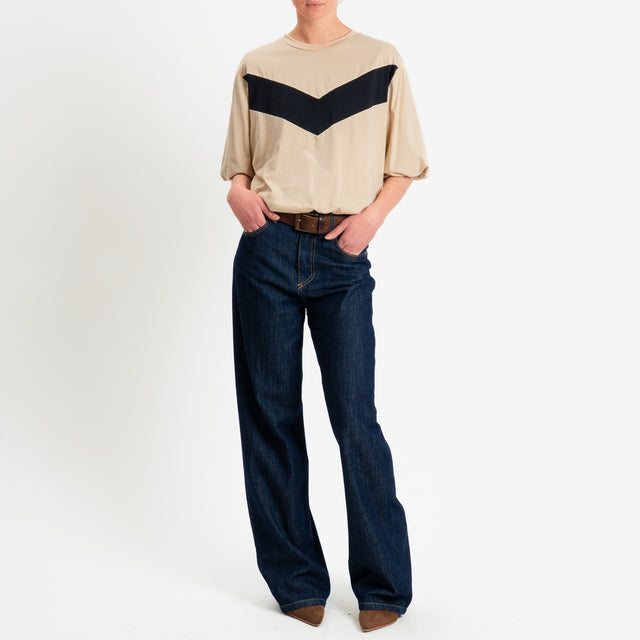 Tensione in-T-shirt bicolore elastico in vita - beige/nero